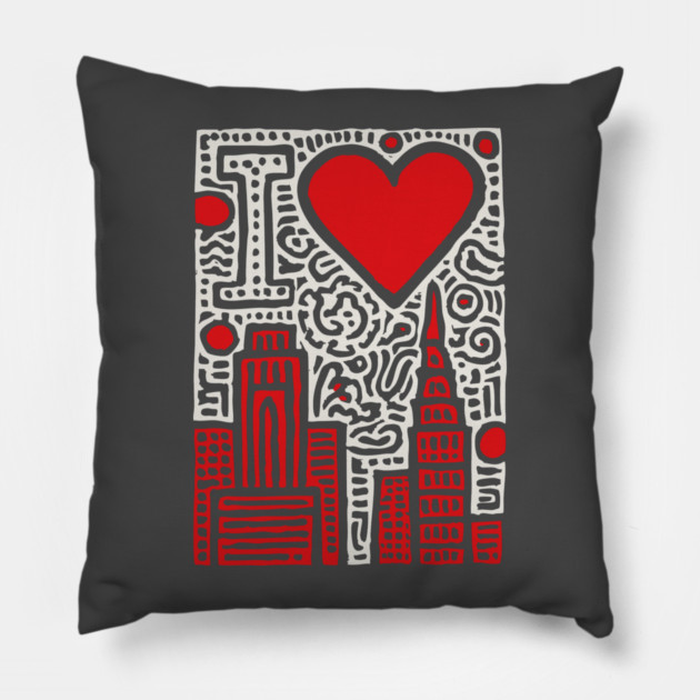 I Love NY | Pop Art Inspired NYC Doodle Pillow by TuncGK