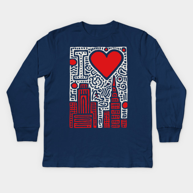 I Love NY | Pop Art Inspired NYC Doodle Kids Long Sleeve T-Shirt by TuncGK