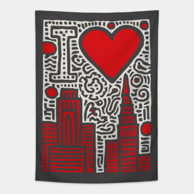 I Love NY | Pop Art Inspired NYC Doodle Tapestry by TuncGK
