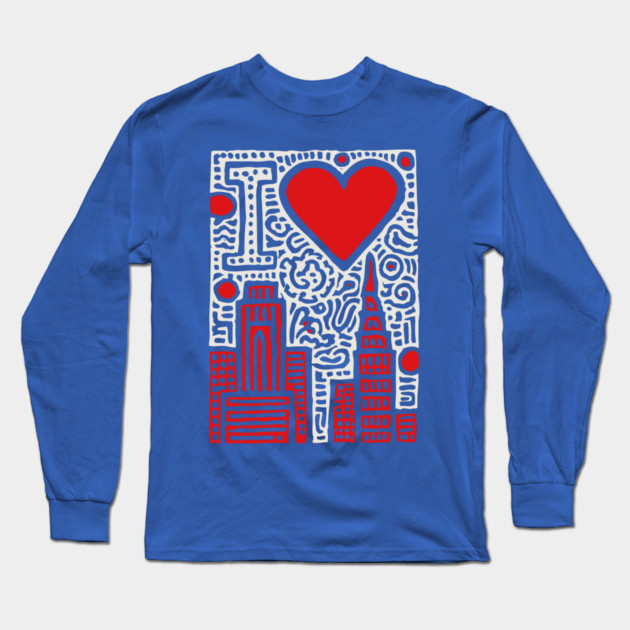 I Love NY | Pop Art Inspired NYC Doodle Long Sleeve T-Shirt by TuncGK