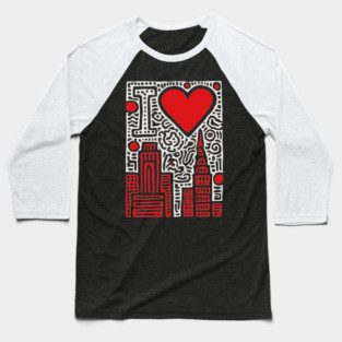 I Love NY | Pop Art Inspired NYC Doodle Baseball T-Shirt