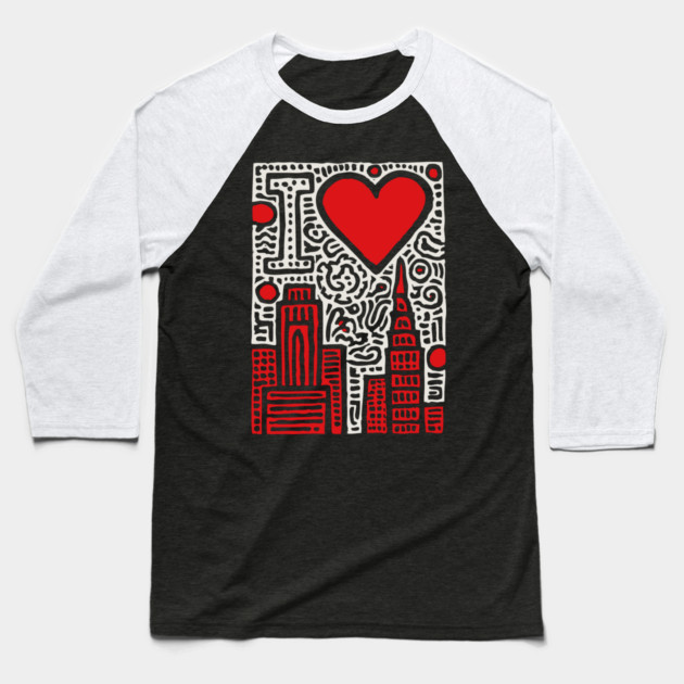 I Love NY | Pop Art Inspired NYC Doodle Baseball T-Shirt by TuncGK