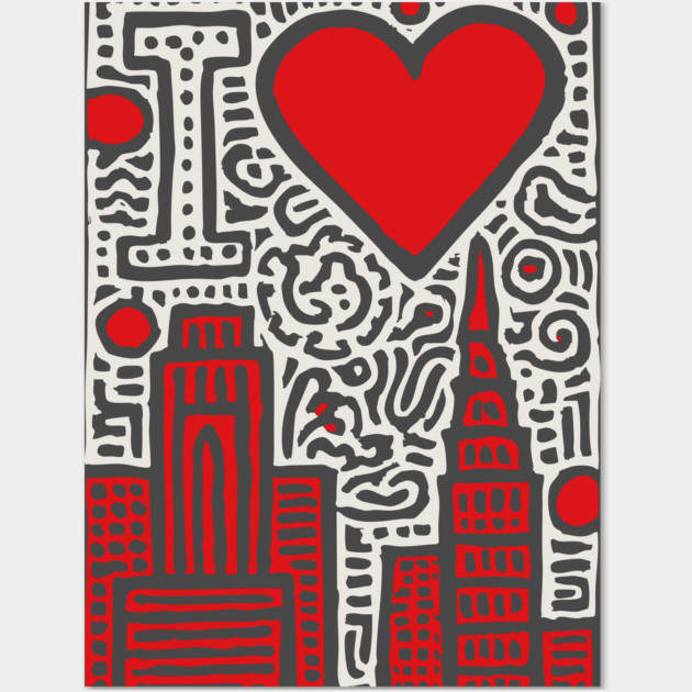 I Love NY | Pop Art Inspired NYC Doodle Wall Art by TuncGK