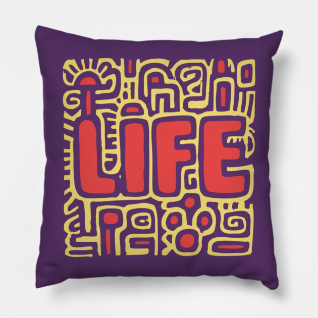 Psychedelic LIFE Typography | Groovy Abstract Graphic Pillow by TuncGK