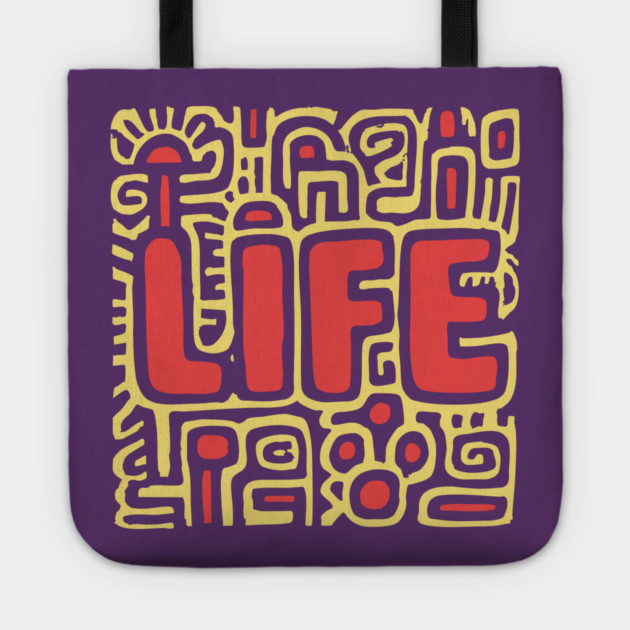 Psychedelic LIFE Typography | Groovy Abstract Graphic Tote by TuncGK
