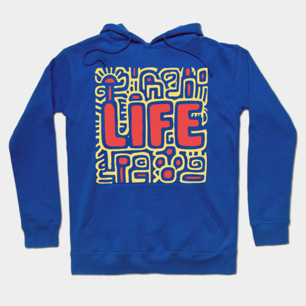 Psychedelic LIFE Typography | Groovy Abstract Graphic Hoodie by TuncGK