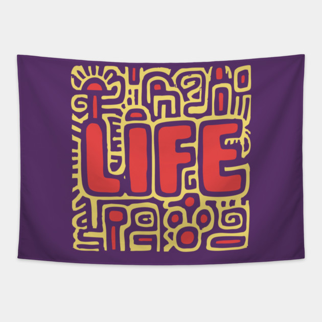Psychedelic LIFE Typography | Groovy Abstract Graphic Tapestry by TuncGK