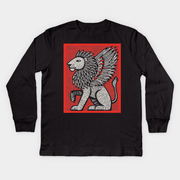 Mythical Winged Lion | Guardian Spirit Graphic Kids Long Sleeve T-Shirt by TuncGK