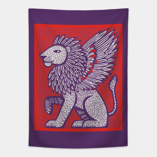 Mythical Winged Lion | Guardian Spirit Graphic Tapestry by TuncGK