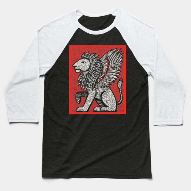Mythical Winged Lion | Guardian Spirit Graphic Baseball T-Shirt by TuncGK