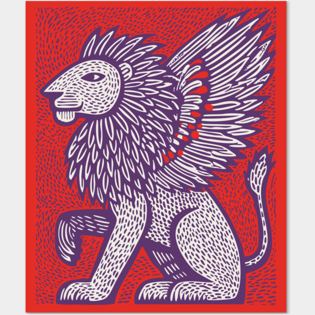 Mythical Winged Lion | Guardian Spirit Graphic Wall Art by TuncGK