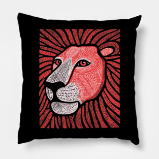 Trippy Red Lion Mane | Pop Art Doodle Pillow