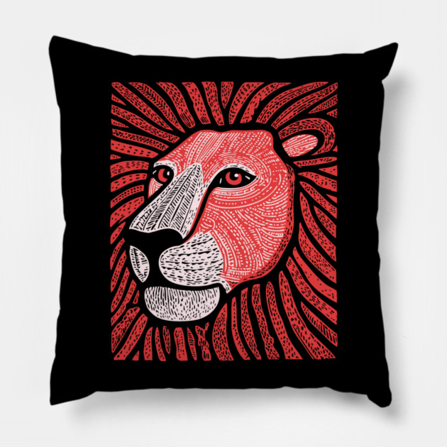 Trippy Red Lion Mane | Pop Art Doodle Pillow by TuncGK
