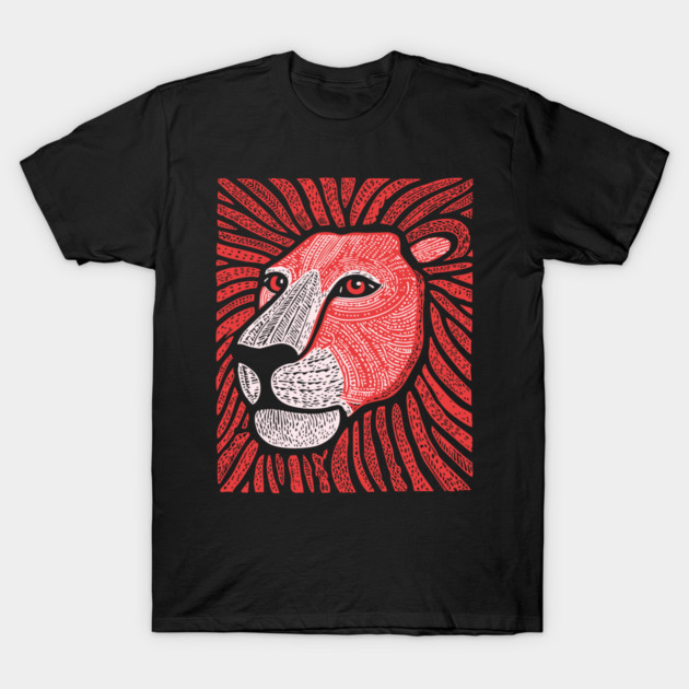 Trippy Red Lion Mane | Pop Art Doodle T-Shirt by TuncGK