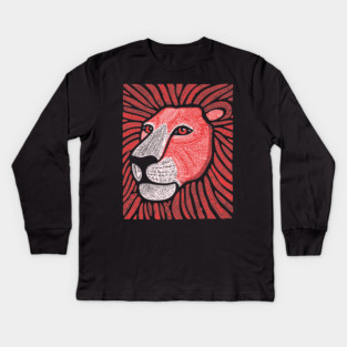 Trippy Red Lion Mane | Pop Art Doodle Kids Long Sleeve T-Shirt