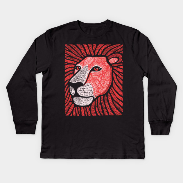 Trippy Red Lion Mane | Pop Art Doodle Kids Long Sleeve T-Shirt by TuncGK