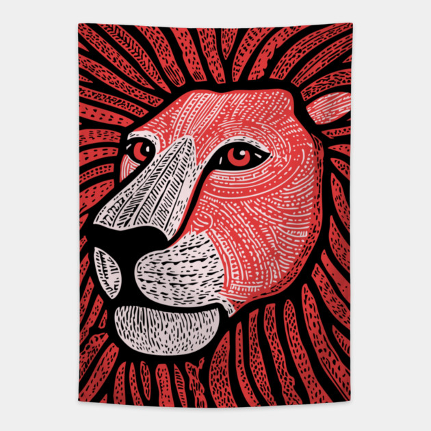 Trippy Red Lion Mane | Pop Art Doodle Tapestry by TuncGK
