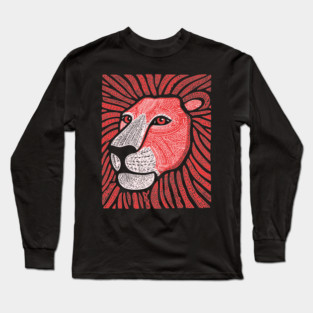 Trippy Red Lion Mane | Pop Art Doodle Long Sleeve T-Shirt