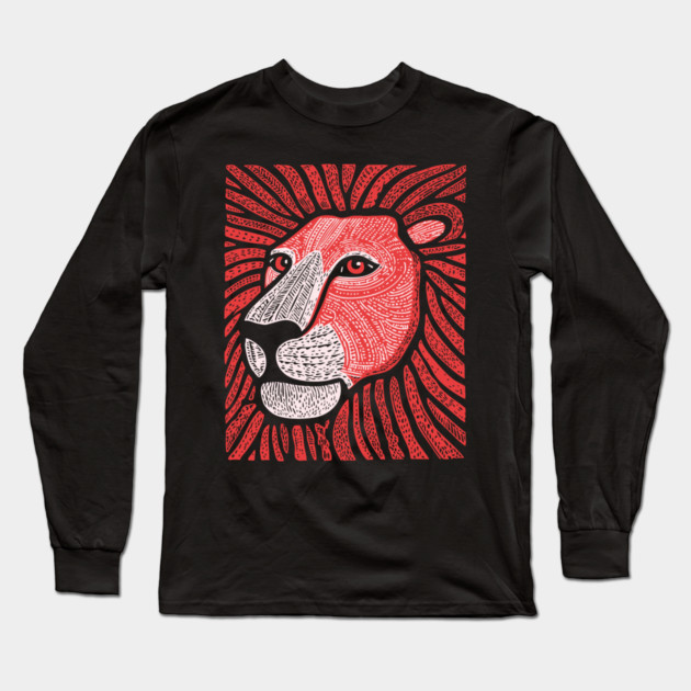 Trippy Red Lion Mane | Pop Art Doodle Long Sleeve T-Shirt by TuncGK