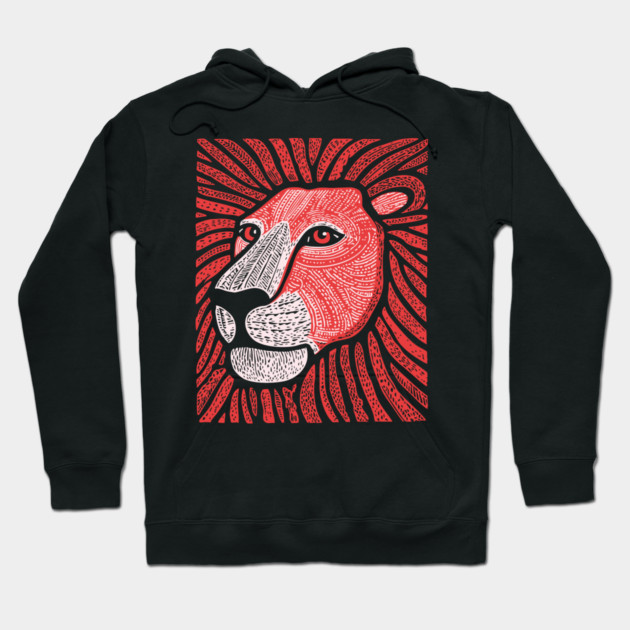 Trippy Red Lion Mane | Pop Art Doodle Hoodie by TuncGK