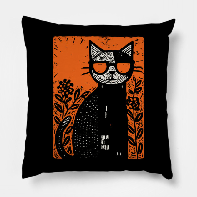 Retro Beatnik Cat | Mid-Century Modern Graphic Pillow by TuncGK