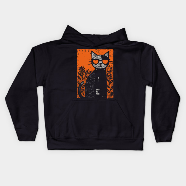 Retro Beatnik Cat | Mid-Century Modern Graphic Kids Hoodie by TuncGK