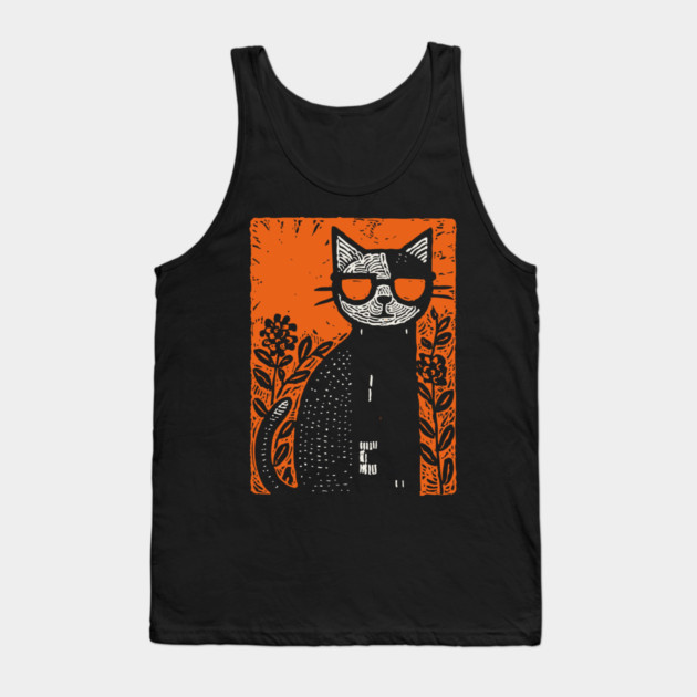 Retro Beatnik Cat | Mid-Century Modern Graphic Tank Top by TuncGK