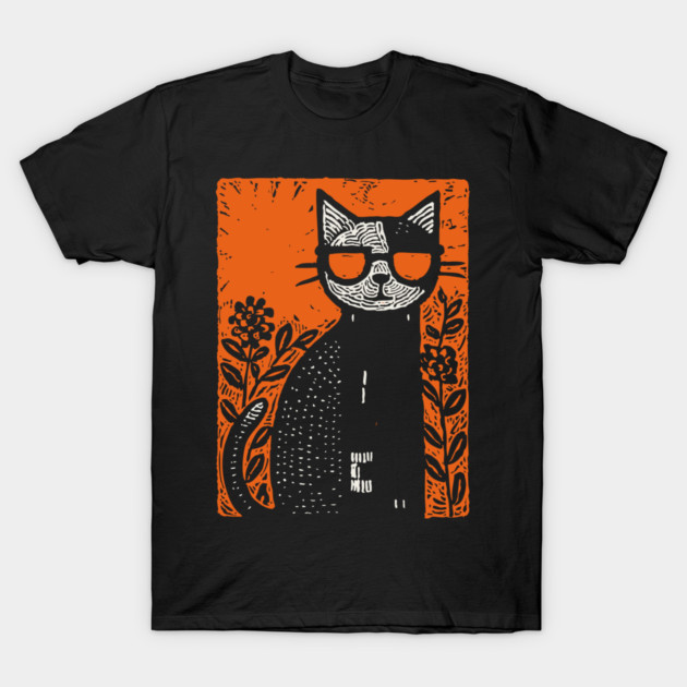 Retro Beatnik Cat | Mid-Century Modern Graphic T-Shirt by TuncGK