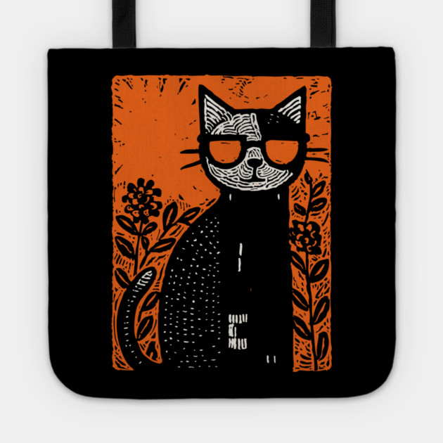 Retro Beatnik Cat | Mid-Century Modern Graphic Tote by TuncGK