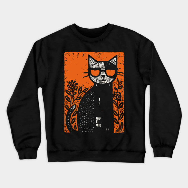 Retro Beatnik Cat | Mid-Century Modern Graphic Crewneck Sweatshirt by TuncGK
