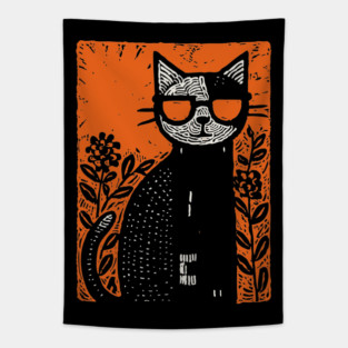 Retro Beatnik Cat | Mid-Century Modern Graphic Tapestry
