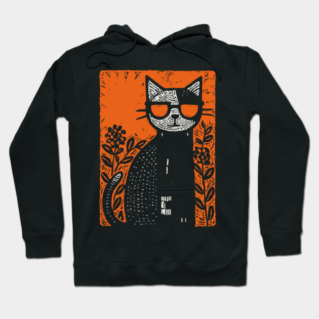 Retro Beatnik Cat | Mid-Century Modern Graphic Hoodie by TuncGK
