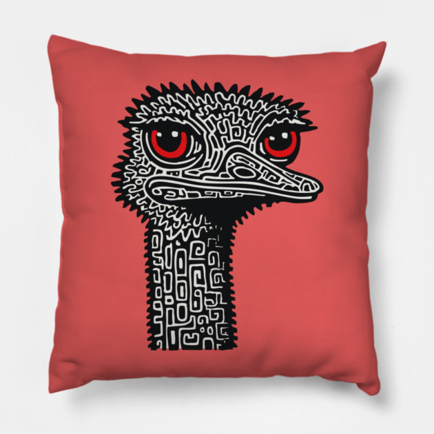 Hyper-Detailed Ostrich | Expressive Wildlife Portrait Pillow by TuncGK