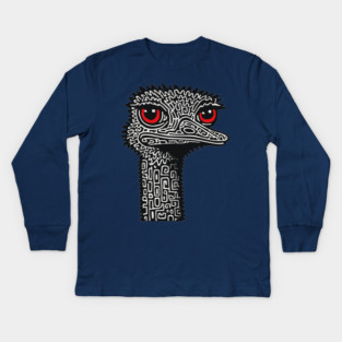 Hyper-Detailed Ostrich | Expressive Wildlife Portrait Kids Long Sleeve T-Shirt