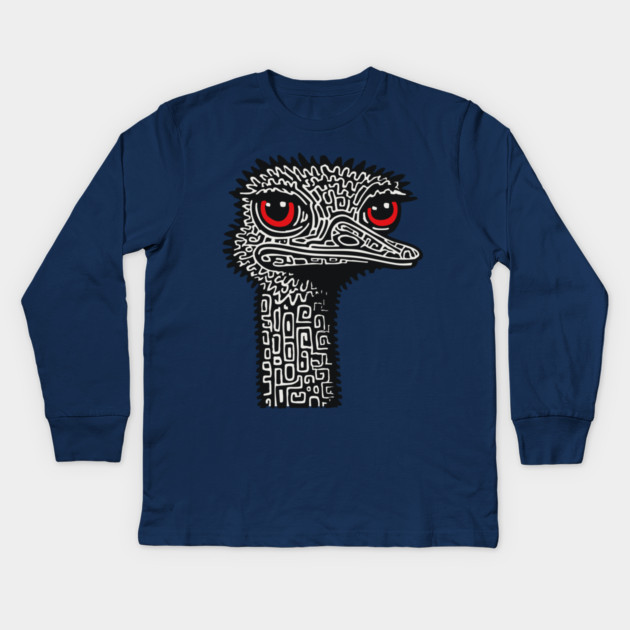 Hyper-Detailed Ostrich | Expressive Wildlife Portrait Kids Long Sleeve T-Shirt by TuncGK