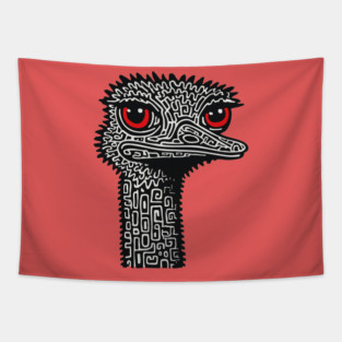 Hyper-Detailed Ostrich | Expressive Wildlife Portrait Tapestry
