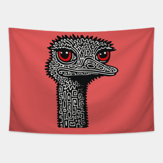 Hyper-Detailed Ostrich | Expressive Wildlife Portrait Tapestry by TuncGK