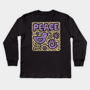 Groovy Peace and Love | 70s Hippie Graphic Kids Long Sleeve T-Shirt