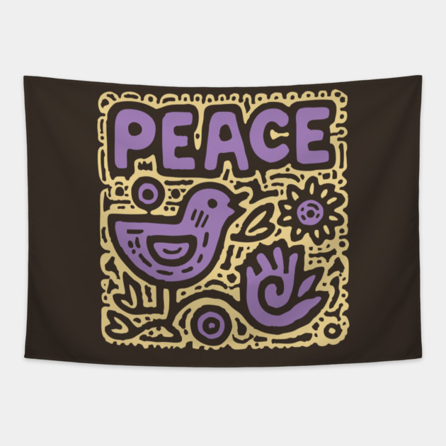 Groovy Peace and Love | 70s Hippie Graphic Tapestry by TuncGK