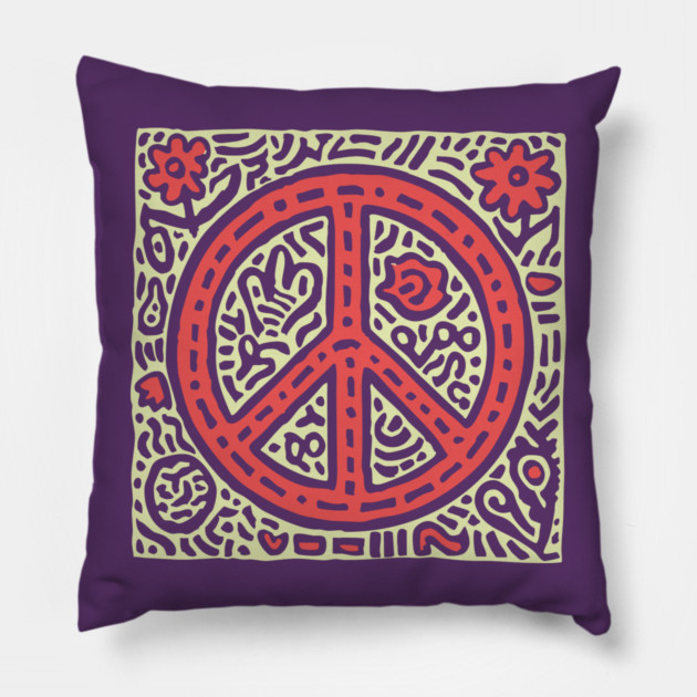Psychedelic Peace Symbol | Groovy Tribal Graphic Pillow by TuncGK