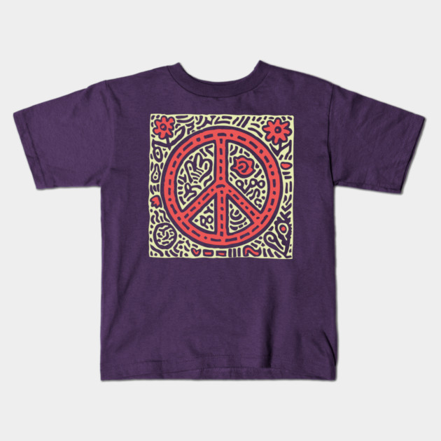 Psychedelic Peace Symbol | Groovy Tribal Graphic Kids T-Shirt by TuncGK