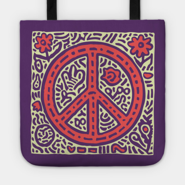 Psychedelic Peace Symbol | Groovy Tribal Graphic Tote by TuncGK