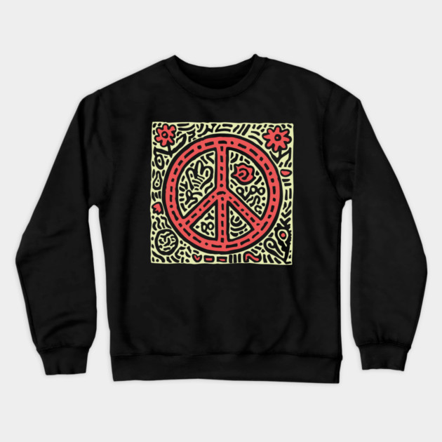 Psychedelic Peace Symbol | Groovy Tribal Graphic Crewneck Sweatshirt by TuncGK