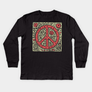 Psychedelic Peace Symbol | Groovy Tribal Graphic Kids Long Sleeve T-Shirt