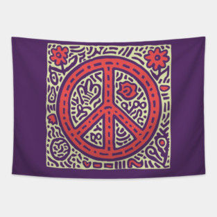 Psychedelic Peace Symbol | Groovy Tribal Graphic Tapestry