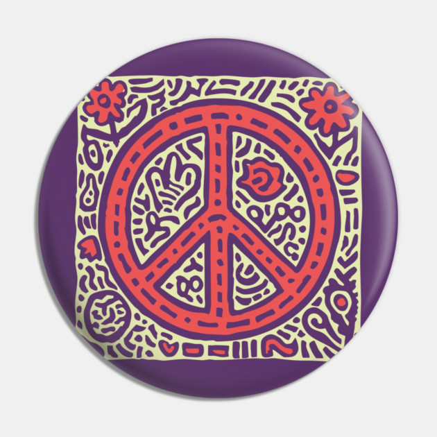 Psychedelic Peace Symbol | Groovy Tribal Graphic Pin by TuncGK