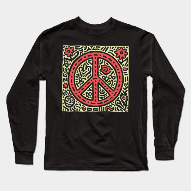 Psychedelic Peace Symbol | Groovy Tribal Graphic Long Sleeve T-Shirt by TuncGK