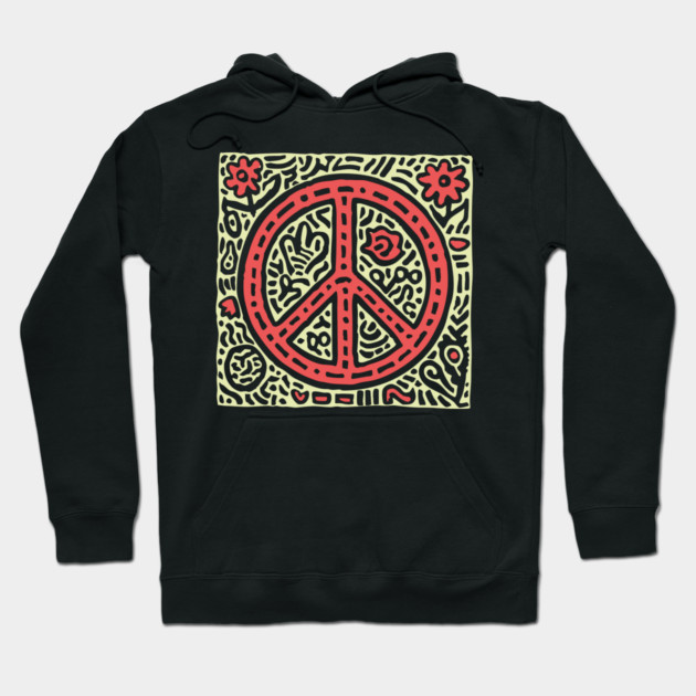 Psychedelic Peace Symbol | Groovy Tribal Graphic Hoodie by TuncGK