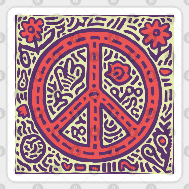 Psychedelic Peace Symbol | Groovy Tribal Graphic Sticker by TuncGK