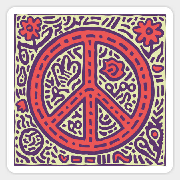 Psychedelic Peace Symbol | Groovy Tribal Graphic Magnet by TuncGK